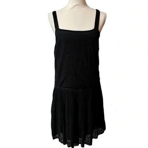 Three Dots Black Eyelet Drop Waist Dress Flounce Skirt Size M